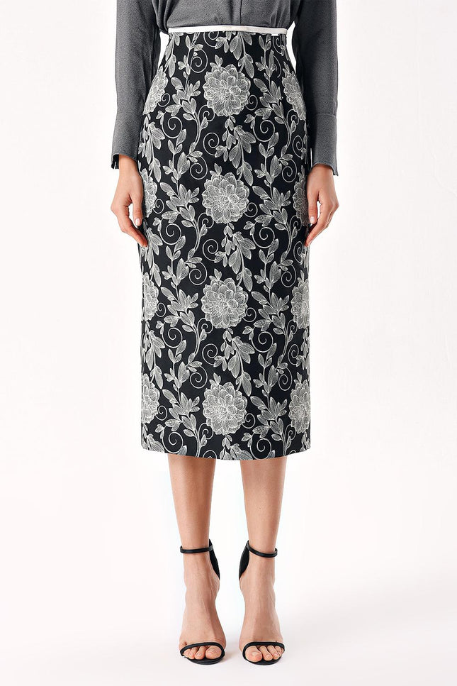 Patterned Jacquard slim-fit midi skirt 81277