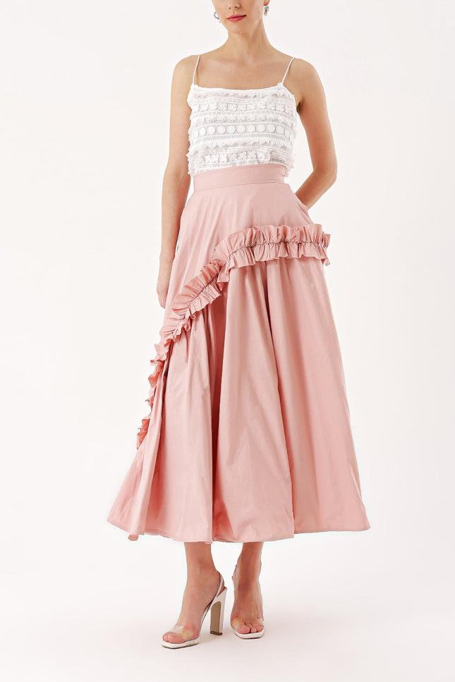 Salmon Midi length skirt with pleated detail 81241