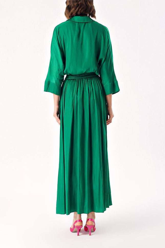 Green Elastic waist trousers and shirt set 12329