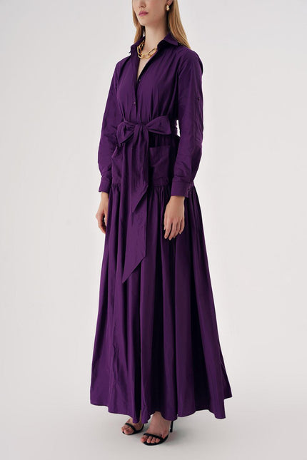 Purple Long shirt dress with gather detail 94577