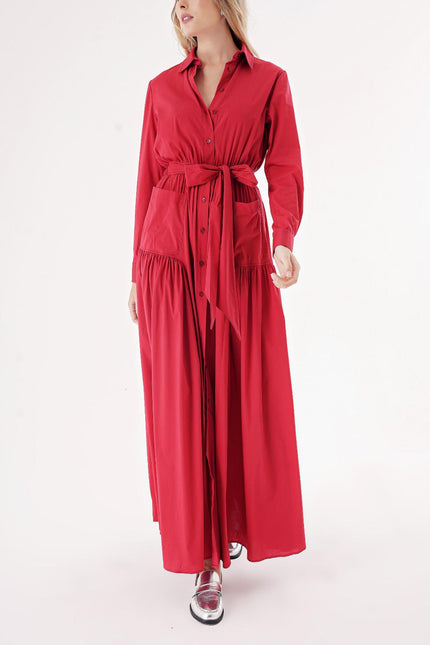 Red Taffeta maxi shirt dress 94498