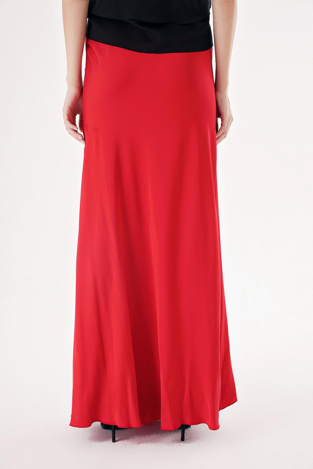 Red Long satin skirt with elastic waist 81298