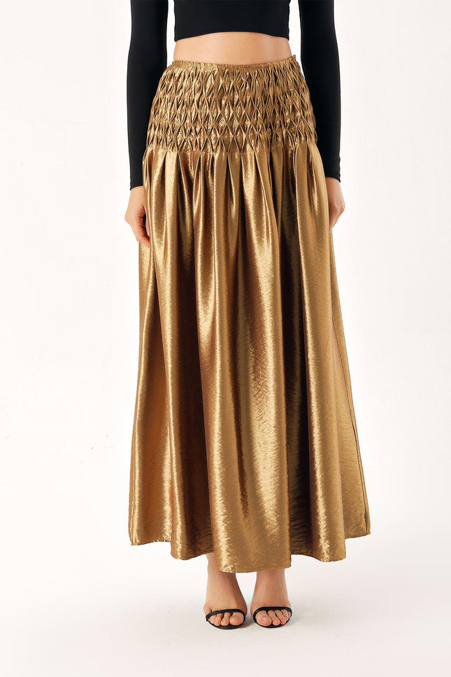 Copper Zippered long skirt with special stitching detail 81263