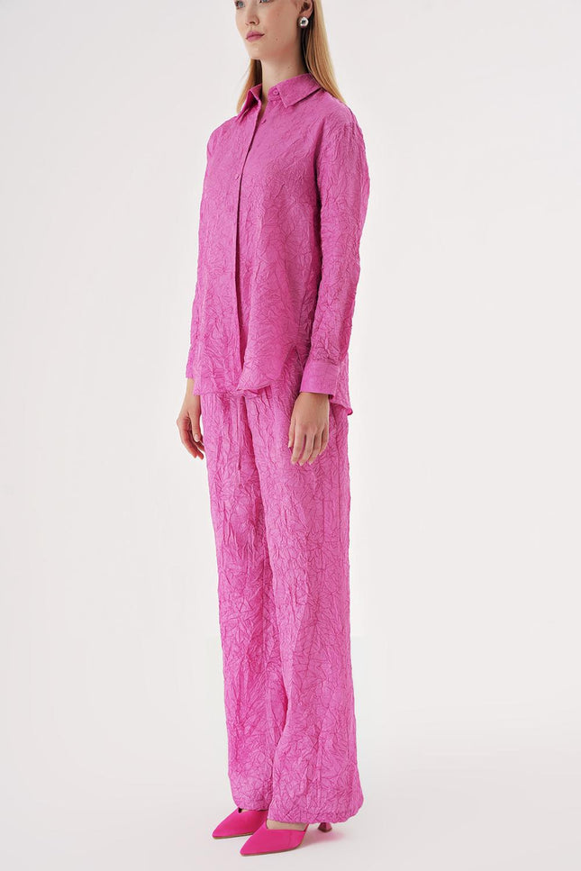 Pink Crochet trousers and shirt suit 12352