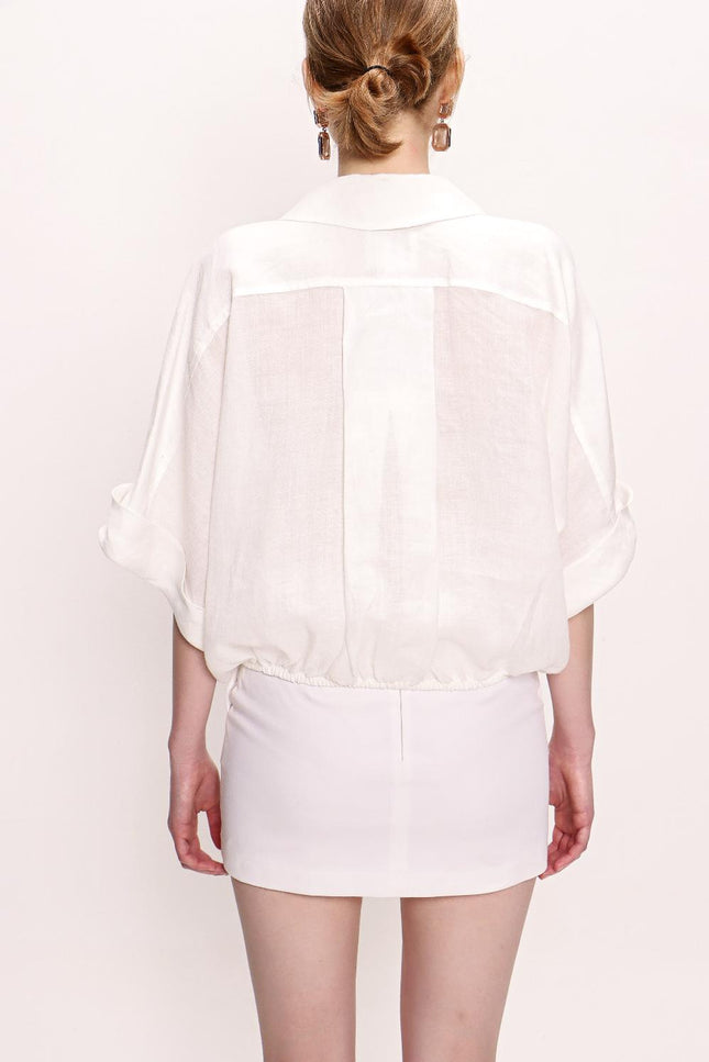 White Lace-up  linen shirt   10800