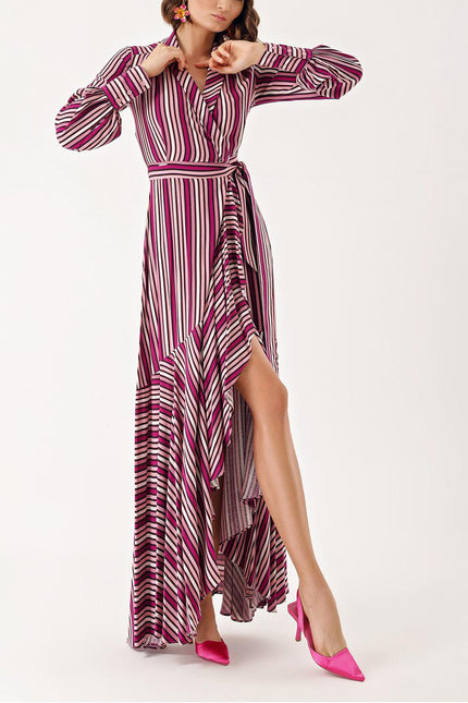 Striped wrapped long dress 93975