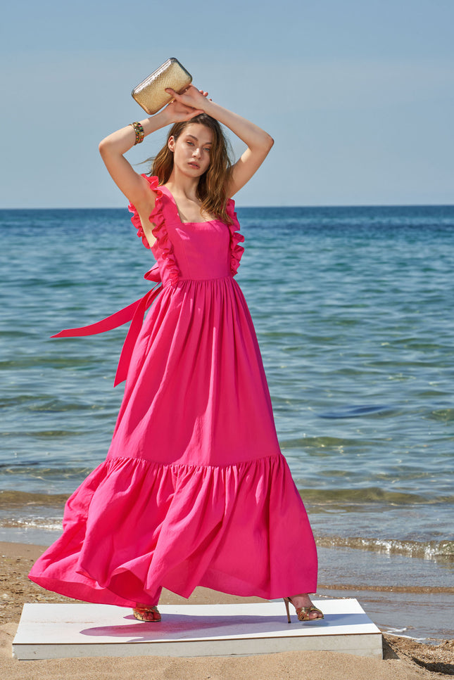 Fuchsia Sleeveless ruffled dress 93562