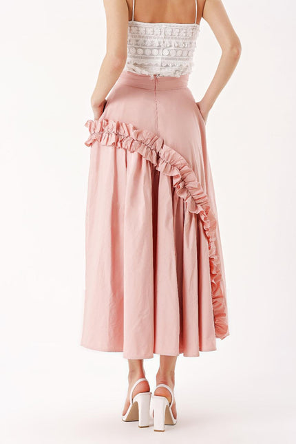 Salmon Midi length skirt with pleated detail 81241