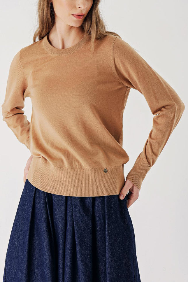 Beige Bicycle neck wool knit sweater 28868