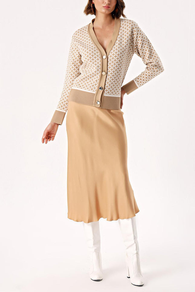 Camel Hair Patterned knit cardigan 28863