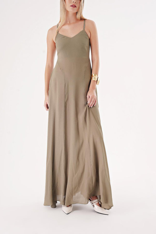 Khaki Strappy stone-detailed comfortable godel dress 94457