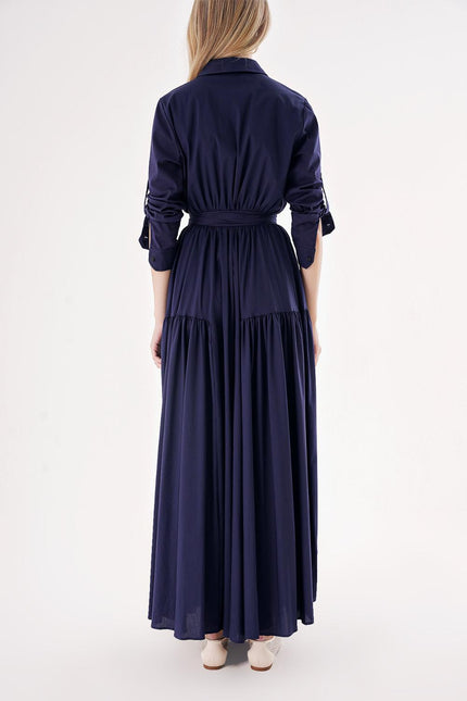 Navy Blue Taffeta maxi shirt dress 94498