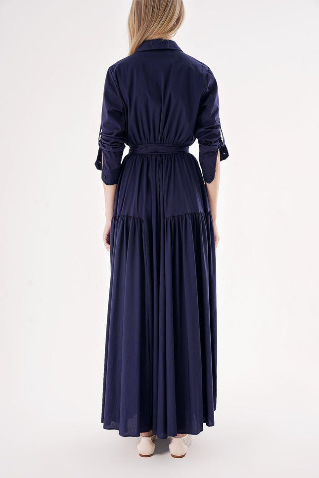 Navy Blue Taffeta maxi shirt dress 94498