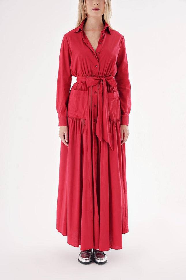 Red Taffeta maxi shirt dress 94498