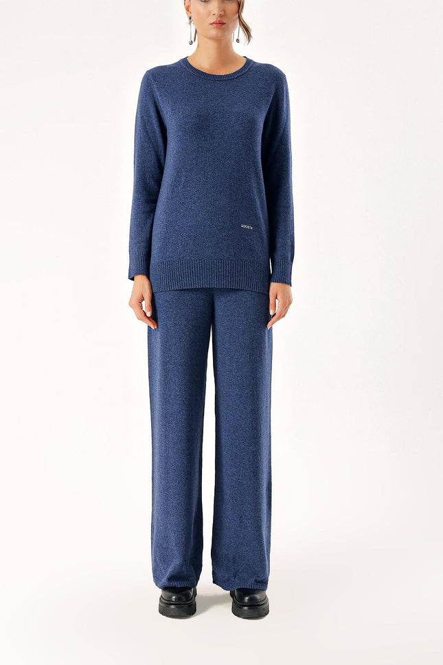 Navy Blue Knitwear pants and pullover suits 28859