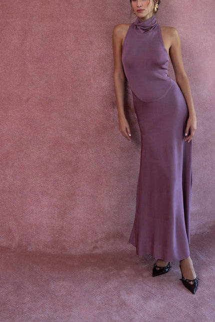 Pink Sleeveless turtleneck long dress 28894