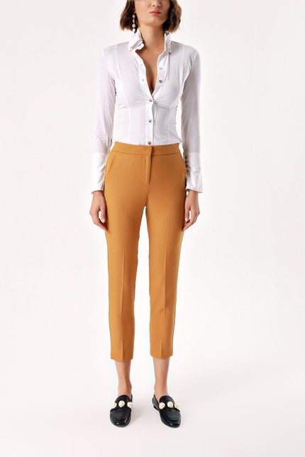 Beige Five pocket  leg trousers 41643