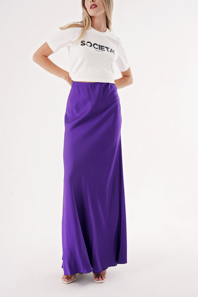 Purple Long satin skirt with elastic waist 81298