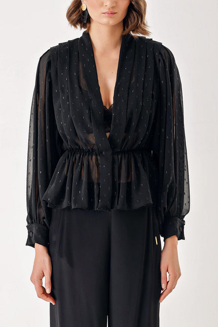 Spotted Double-breasted, draped loose chiffon shirt 10829