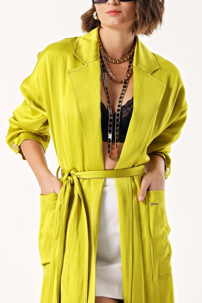 Green Side Button Shabby Chic Trenchcoat 20403