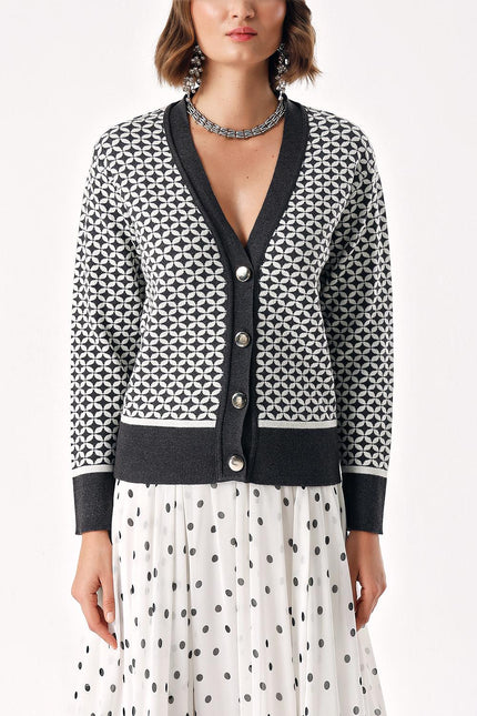 Navy Blue Patterned knit cardigan 28863