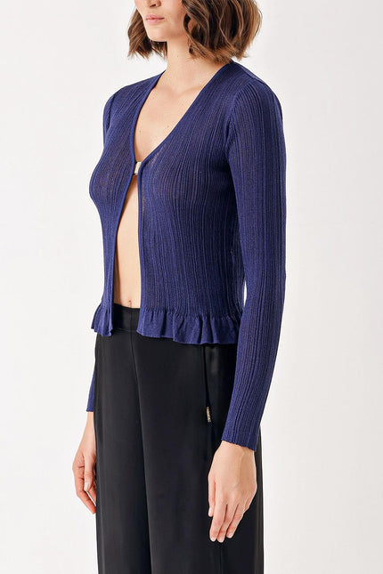 Navy Blue Short thin shiny string knitted cardigan 28877