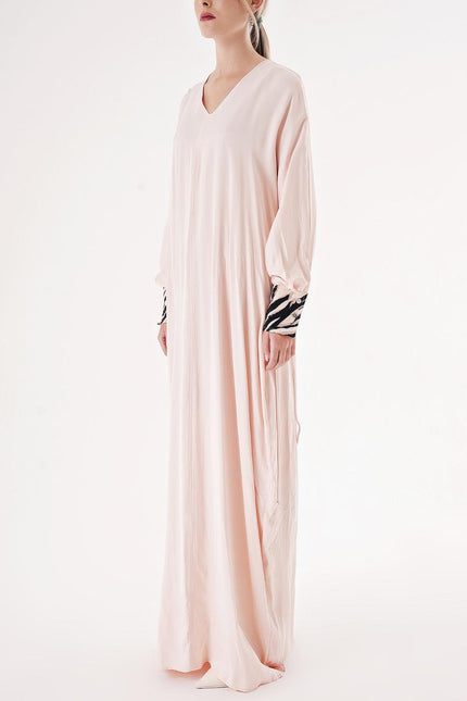 Pink Loose-cut belted long dress 94417