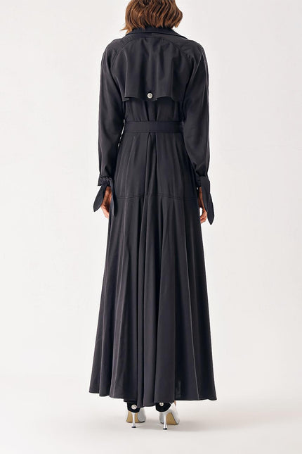 Black Long trench dress with crystal button detail 94400