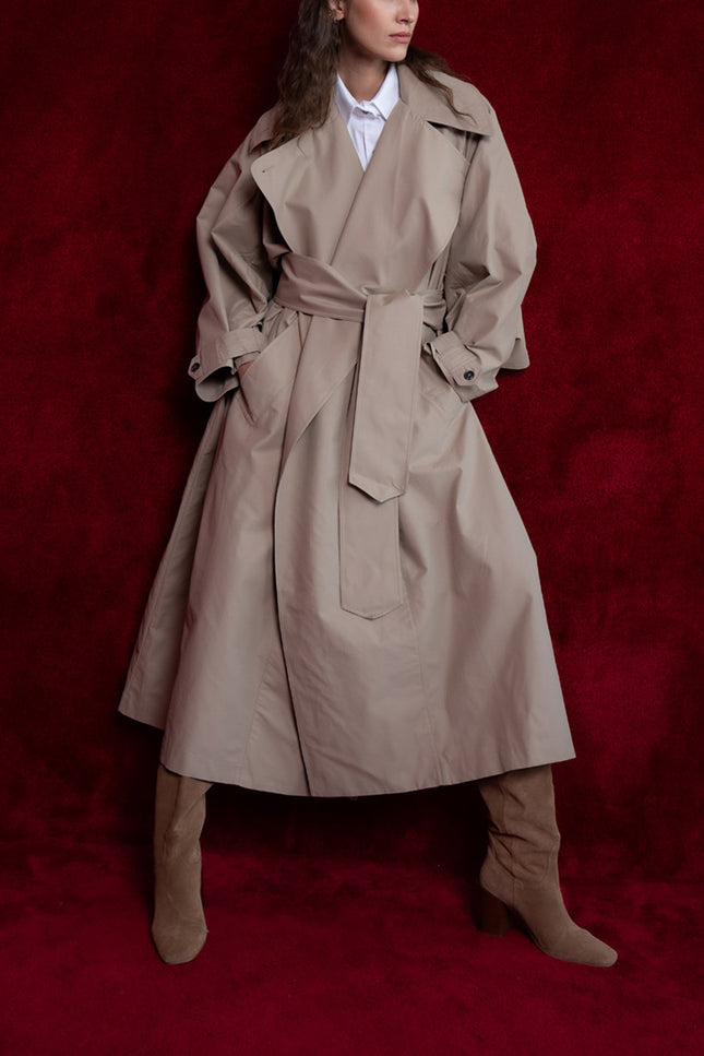 Mink Loose-cut trench coat with cape detail 20409