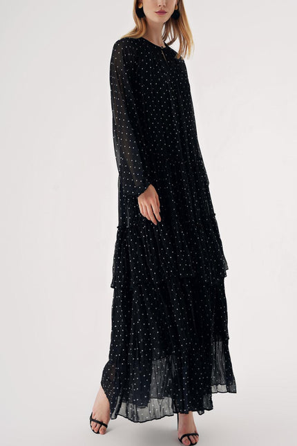 Black Gathered, relaxed fit, belted long dress 94515