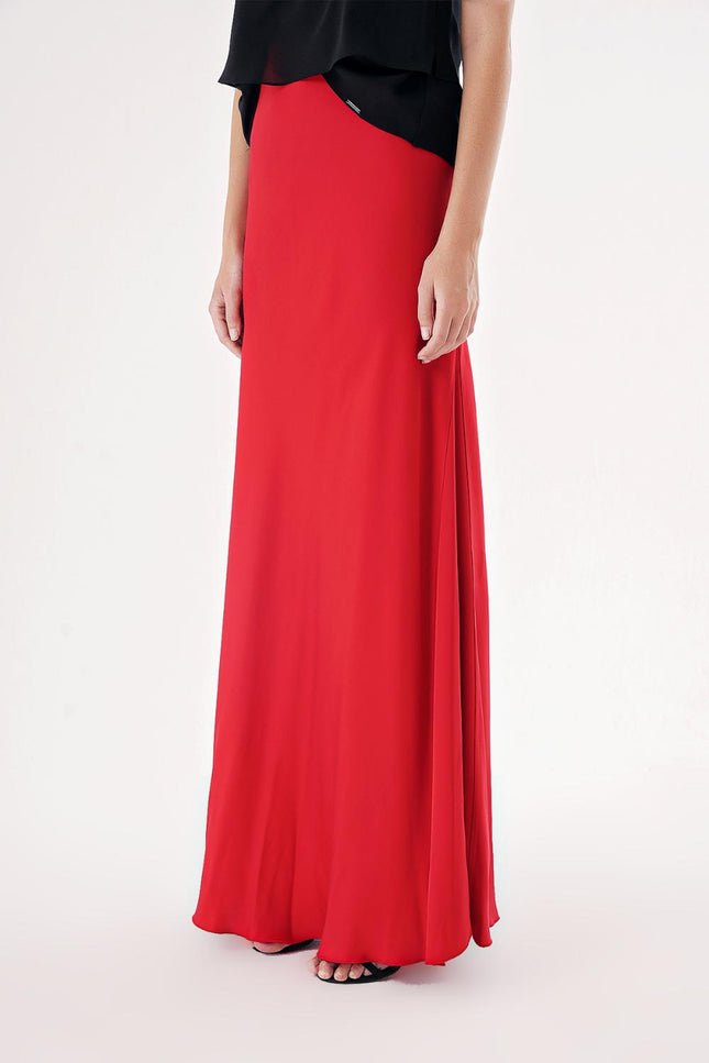 Red Long satin skirt with elastic waist 81298