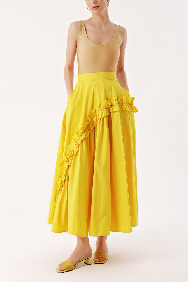 Yellow Midi length skirt with pleated detail 81241