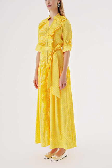 Yellow Frilly long shirt dress 94470