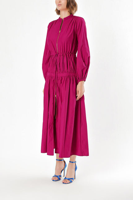 Fuchsia Elastic waist pleated maxi dress 93842