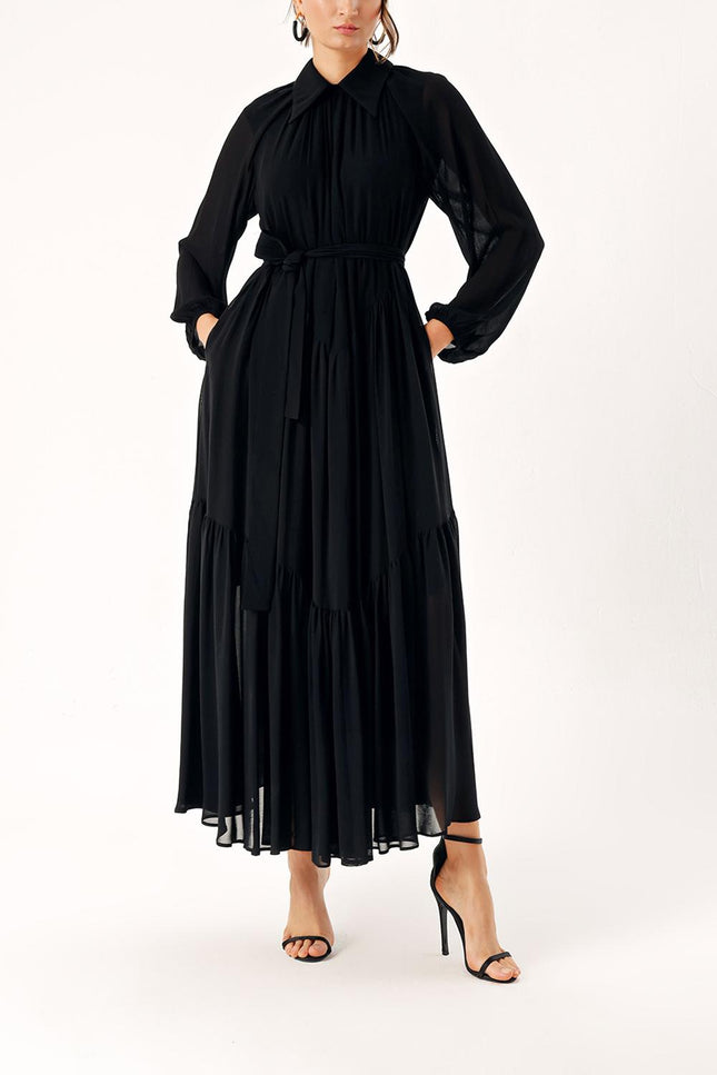 Black Pleated long dress 94337