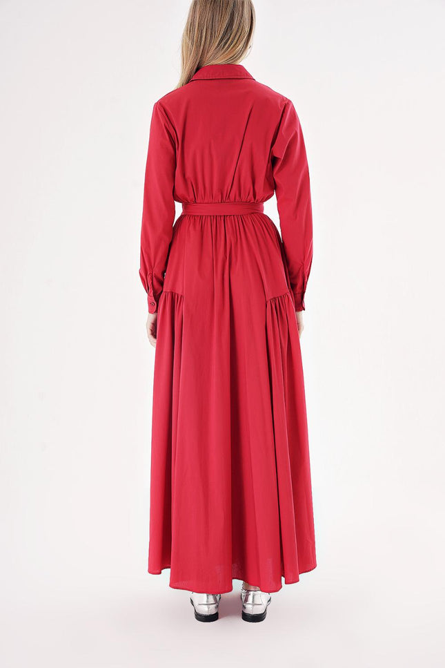 Red Taffeta maxi shirt dress 94498