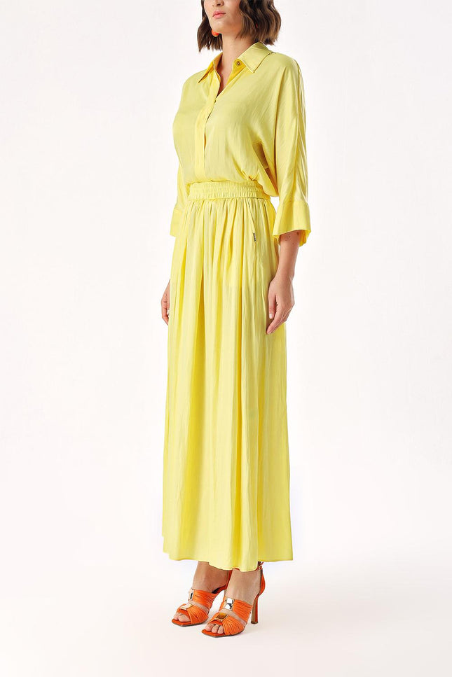 Yellow Elastic waist trousers and shirt set 12329