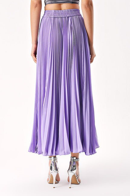 Lilac Pleated long skirt with button detail 81225