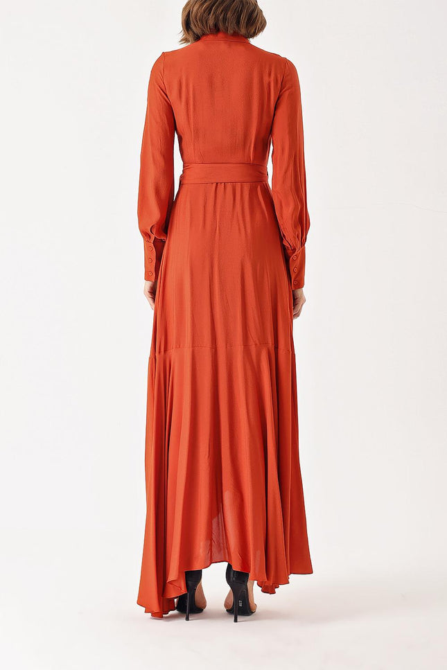 Orange wrapped long dress 93975