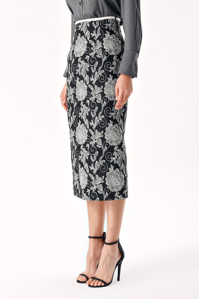 Patterned Jacquard slim-fit midi skirt 81277