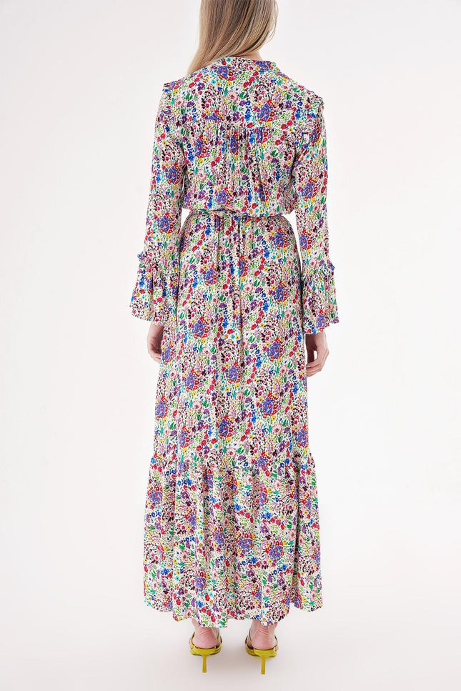 Floral Printed Long dress with elasticated gathers at the waist 94541