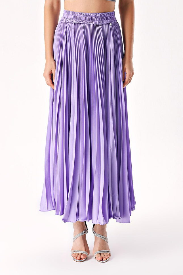 Lilac Pleated long skirt with button detail 81225