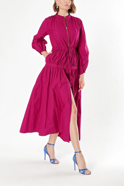 Fuchsia Elastic waist pleated maxi dress 93842