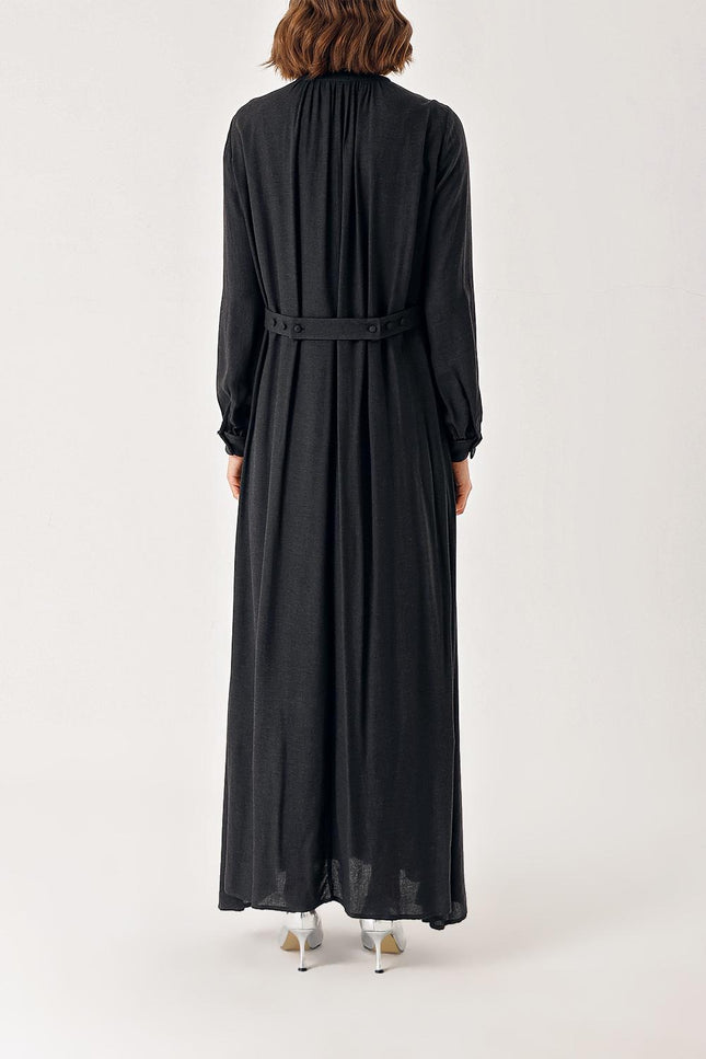 Anthracite Long chiffon dress with pleat detail 94303