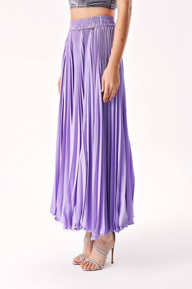 Lilac Pleated long skirt with button detail 81225