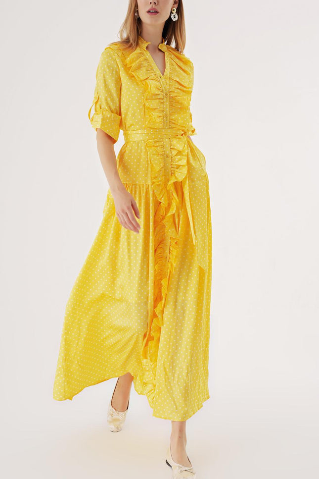 Yellow Frilly long shirt dress 94470