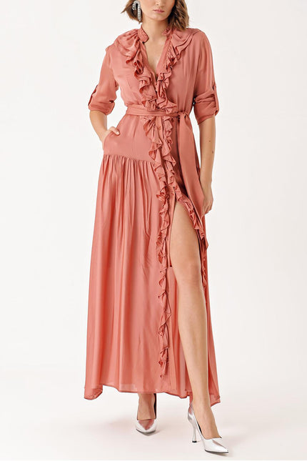 Salmon Frilly long shirt dress 94347