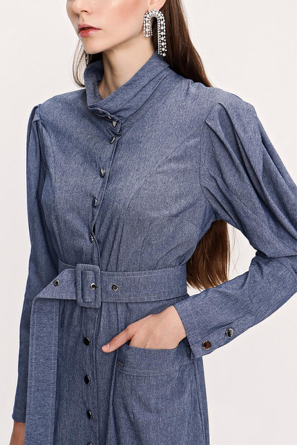 Navy Blue Stitched detailed shirt dress 94010