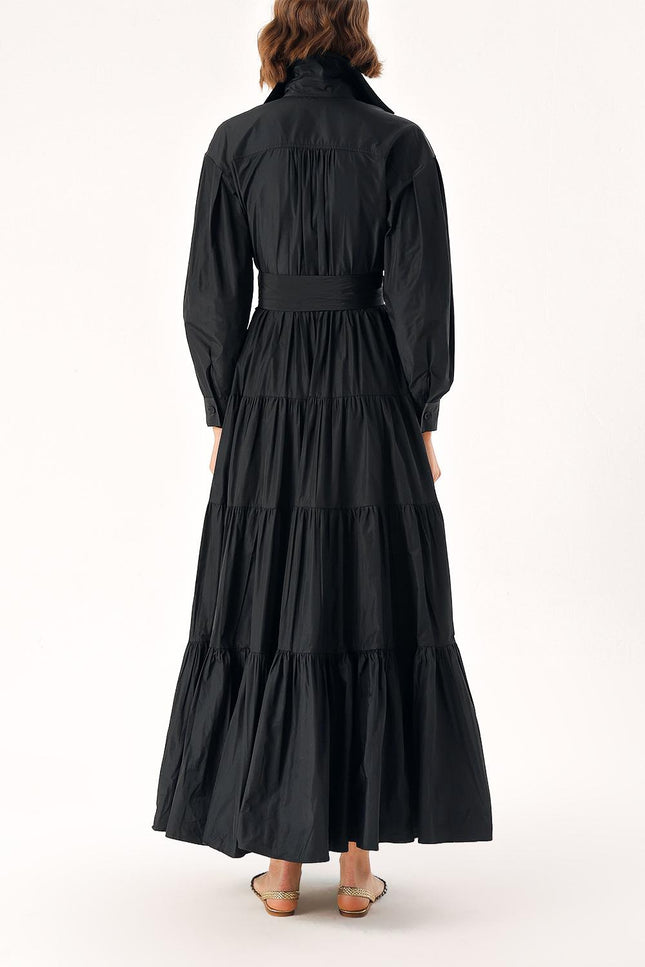 Black Long pleated dress with belt 94332