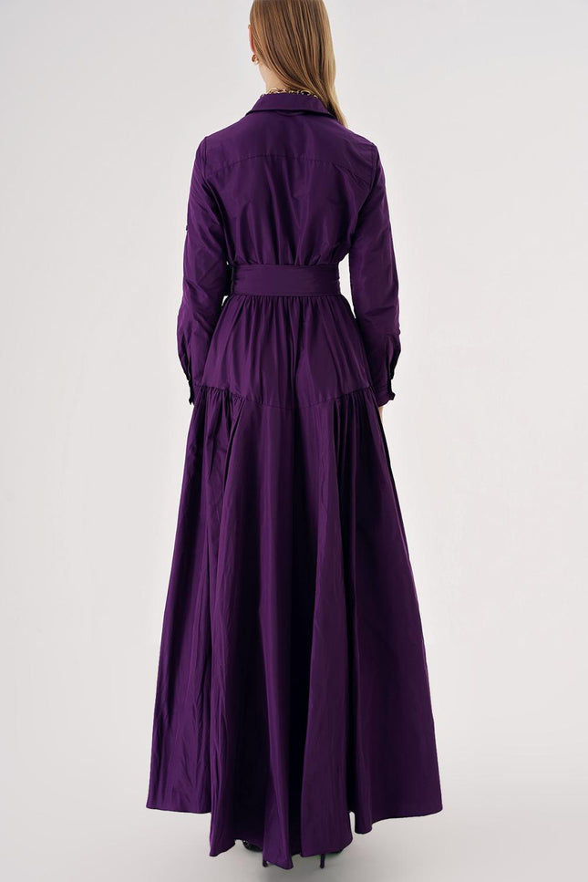 Purple Long shirt dress with gather detail 94577